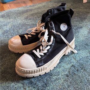 Black High-Top Platform Sneakers with White Soles